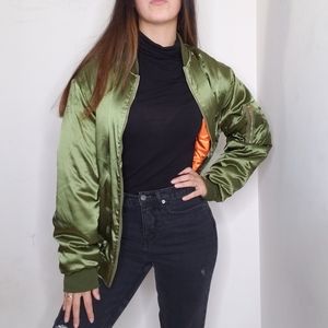 Womens puffy olive green bomber jacket